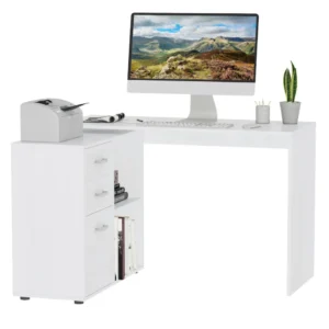 Γωνιακό γραφείο HOMCOM για υπολογιστή γραφείου με λευκό συρτάρι 920-037WT