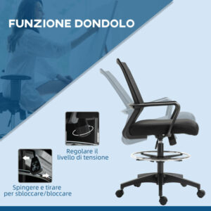 Vinsetto Ρυθμιζόμενη Καρέκλα Γραφείου με Διχτυωτό Ύφασμα, Μπράτσα & Υποπόδιο, 64x59x104-124 εκ., Μαύρο 921-189 - Image 4