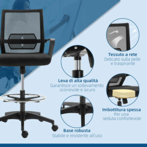 Vinsetto Ρυθμιζόμενη Καρέκλα Γραφείου με Διχτυωτό Ύφασμα, Μπράτσα & Υποπόδιο, 64x59x104-124 εκ., Μαύρο 921-189 - Image 6