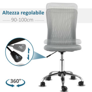 Vinsetto Εργονομική Καρέκλα Γραφείου χωρίς Μπράτσα 60x60x95εκ, Γκρι με Ύφασμα Δίχτυ, Ρυθμιζόμενο Ύψος και 5 Ρόδες 921-226GY - Image 4