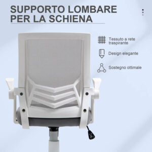 Vinsetto Εργονομική Καρέκλα Γραφείου με Μπράτσα & Οσφυϊκή Υποστήριξη, Υφασμάτινη Όψη Λινού, 62.5x55x94-104 εκ., Γκρι 921-547GY - Image 5