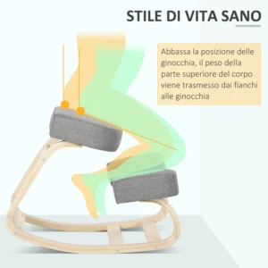 Εργονομική καρέκλα στάσης Vinsetto από ξύλο σημύδας και μαξιλάρι αφρού και πολυεστέρα, 51x69x58cm, γκρι 921-589 - Image 4