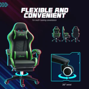 Καρέκλα Gaming Vinsetto με Ρυθμιζόμενο Ύψος και Ανακλινόμενη Πλάτη 65x65x121-129 cm Μαύρο και Πράσινο 921-618V06BK - Image 5