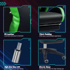 Καρέκλα Gaming Vinsetto με Ρυθμιζόμενο Ύψος και Ανακλινόμενη Πλάτη 65x65x121-129 cm Μαύρο και Πράσινο 921-618V06BK - Image 6