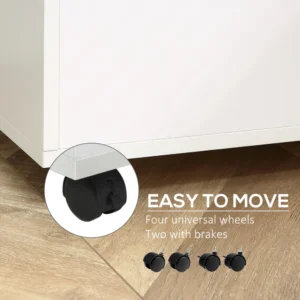 Συρτάρια γραφείου Vinsetto με 2 συρτάρια με κλειδαριά και 5 ρόδες, σε μοριοσανίδα, 40x49x58 cm, λευκό 924-017WT - Image 5