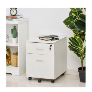 Τροχήλατη Ξύλινη Συρταριέρα Γραφείου με 2 Συρτάρια 40 x 44 x 54.6 cm Χρώματος Λευκό Vinsetto 924-023WT - Image 3