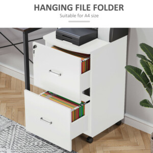 Ντουλάπι γραφείου Vinsetto με 2 συρτάρια και 5 ρόδες, αρχειοθήκη από MDF και μοριοσανίδα, 43x45x72 cm, Λευκό 924-035WT - Image 6