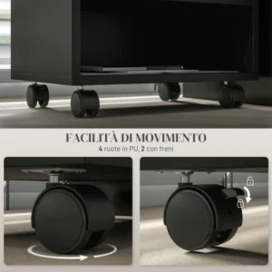 Ντουλάπι εκτυπωτή 2 επιπέδων HOMCOM με 3 θήκες και ρόδες για γραφείο και μελέτη, 40x30x36 cm, μαύρο 924-092V00BK - Image 3