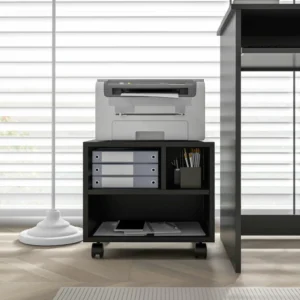 Ντουλάπι εκτυπωτή 2 επιπέδων HOMCOM με 3 θήκες και ρόδες για γραφείο και μελέτη, 40x30x36 cm, μαύρο 924-092V00BK - Image 7