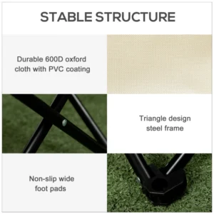 Outsunny Oxford υφασμάτινη πτυσσόμενη καρέκλα κάμπινγκ με πλαϊνή τσέπη και τσάντα μεταφοράς, 61x54x66 cm A20-292V00WT - Image 4