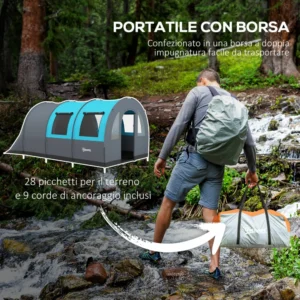 Outsunny αδιάβροχη σκηνή κάμπινγκ 5 ατόμων με χώρο νύχτας και ημέρας, σε πολυεστέρα, 480x260x200 cm, γκρι και μπλε A20-373V00GY - Image 5