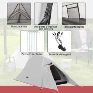 Σκηνή κάμπινγκ 2 ατόμων με τσάντα μεταφοράς, από πολυεστέρα και αλουμίνιο, 300x135x110 cm, ανοιχτό γκρι A20-424V00LG - Image 4