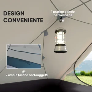 Outsunny Σκηνή Κατασκήνωσης 2 Ατόμων με 2 Προθαλάμους, 2 Πόρτες, 2 Παράθυρα και Τσάντα Μεταφοράς, 2.8x2.25x1.1 εκ., Μπεζ A20-480V00BG - Image 7