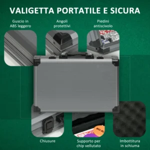 SPORTNOW  Σετ Πόκερ για 10 Παίκτες με 400 Μάρκες, 2 Τράπουλες, 5 Ζάρια, Χαλάκι και Γκρι Βαλιτσάκι  A70-104V00GY - Image 5