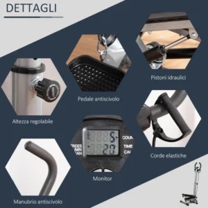 HOMCOM Stepper με ρυθμιζόμενο τιμόνι, οθόνη LCD και λαστιχάκια, 55x53x118-128cm, μαύρο A90-279V01SR - Image 4