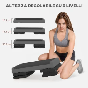 SPORTNOW  Ρυθμιζόμενο Stepper Γυμναστικής σε 10.5/15.5/20.5 cm με Αντιολισθητική Επιφάνεια και Χωρητικότητα 250 kg, Γκρι  A90-379V00GY - Image 3