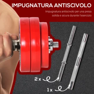 HOMCOM Barbell and Dumbbell Σετ 2 σε 1 Βάρη 30kg, Δίσκοι με πλαστική επίστρωση ανθεκτική στις γρατσουνιές, κόκκινο A91-156 - Image 5