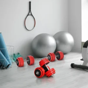 HOMCOM Barbell and Dumbbell Σετ 2 σε 1 Βάρη 30kg, Δίσκοι με πλαστική επίστρωση ανθεκτική στις γρατσουνιές, κόκκινο A91-156 - Image 7