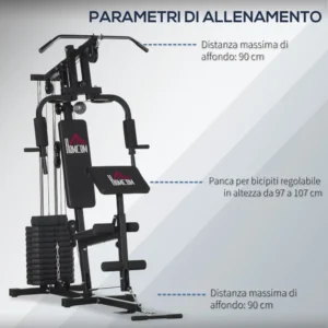 HOMCOM Fitness Station με γεμισμένο κάθισμα και πλάτη, σε ατσάλι και PU, 135x103x210 cm, Μαύρο A91-178 - Image 4