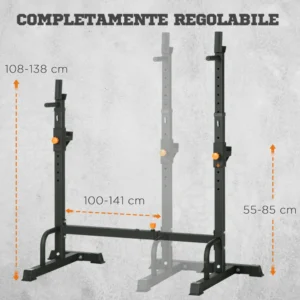 HOMCOM Barbell Rack με στηρίγματα για Dip Station και Push Up από ατσάλι, Ρυθμιζόμενο ύψος και πλάτος, μαύρο A91-216BK - Image 3
