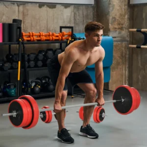 Σετ μπάρα και δίσκοι HOMCOM 65 κιλών συνολικά για προπόνηση στο σπίτι, σε μέταλλο, σιδερένια άμμο και καουτσούκ, κόκκινο A91-237V00RD - Image 7