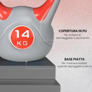 SPORTNOW Kettlebell 14kg σε PU και Sand με επίπεδη βάση και λαβή για Deadlifts, Squats και Lifts, 26x18x32 cm, Κόκκινο A91-255V06RD - Image 4