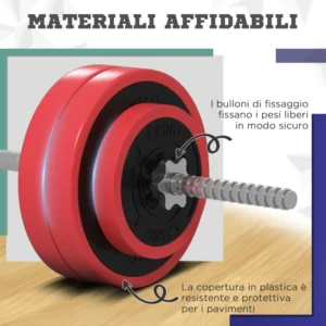 SPORTNOW Σετ Μπάρας και Δίσκων 30kg, 170x26x26cm, Κόκκινο A91-286V00RD - Image 5