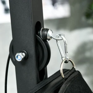 SPORTNOW Πολυλειτουργικός Σταθμός Γυμναστικής με Lat Machine, Ρυθμιζόμενο Κάθισμα και Υποστήριξη Δίσκων, Μαύρο, Διαστάσεις: 200x100x200 εκ. A91-293V01BK - Image 7