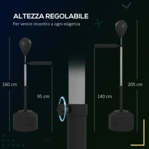 SPORTNOW Μπάλα διάτρησης με περιστρεφόμενη μπάρα για ενήλικες και ρυθμιζόμενο ύψος 1,6-2m, μαύρο A91-308V00BK - Image 3