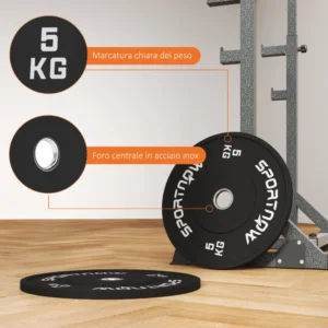 SPORTNOW  Σετ 2 Δίσκοι Βάρους 5kg από Καουτσούκ με Τρύπα 2"/5 cm για Μπάρες και Μονόζυγα, Μαύρο  A91-374V01BK - Image 5