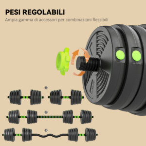 SPORTNOW Σετ Μπάρας με Βάρη 3 σε 1 με 16 Δίσκους και Αντιολισθητική Λαβή, 140x22x22 cm, Πράσινο A91-413V04GN - Image 4