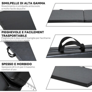 HOMCOM Πτυσσόμενο Στρώμα Γυμναστικής, Στρώμα Γυμναστικής Πάχους 5 εκ και Αντιολισθητικό, 180x60x5 εκ, Μαύρο A93-033BK - Image 5