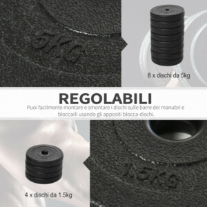 HOMCOM Set Dumbbells Gym 50kg Ρυθμιζόμενο κιτ Βαρών Bodybuilding με 12 Λαστιχένια Δίσκους Μαύρο B1-0127 - Image 4