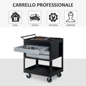 Μεταλλικό μπαούλο εργαλείων τρόλεϊ HomCom Professional Workshop, Μαύρο, 68x46x88cm B20-051BK - Image 5