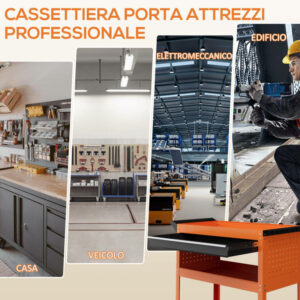 DURHAND Καρότσι Εργαλείων με Πλευρική Λαβή Συρτάρι και 3 Ράφια από Ατσάλι 82x35x76 cm Πορτοκαλί B20-065V00OG - Image 6