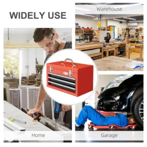 DURHAND Εργαλειοθήκη με 3 συρτάρια και επάνω θήκη από ατσάλι με λαβή, 45x24x27cm, κόκκινο B20-096V00RD - Image 4