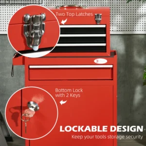 Τρόλεϊ εργαλείων DURHAND 2 σε 1 με αφαιρούμενο κουτί και ντουλάπι με ατσάλινο κλειδί, κόκκινο B20-102V00RD - Image 5