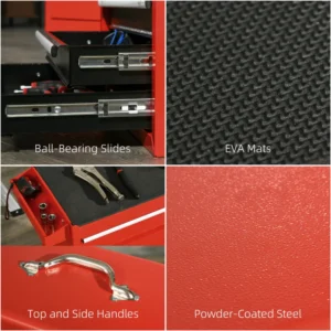 Τρόλεϊ εργαλείων DURHAND 2 σε 1 με αφαιρούμενο κουτί και ντουλάπι με ατσάλινο κλειδί, κόκκινο B20-102V00RD - Image 6