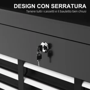 HOMCOM Εργαλειοθήκη 6 συρταριών σε ατσάλι με κλειδαριά, 60x26x34cm, Μαύρο B20-107V00BK - Image 3