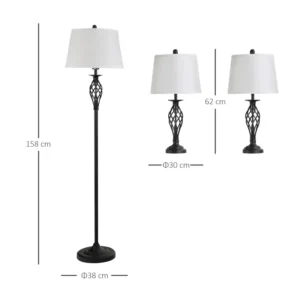 Σετ με 1 Μεταλλικό Επιδαπέδιο Φωτιστικό και 2 Επιτραπέζια E27 3 τμχ HOMCOM B31-179 - Image 8