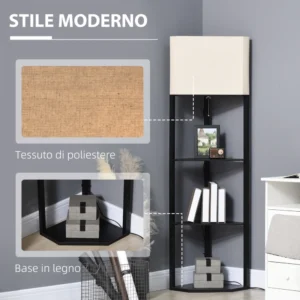 Ξύλινο Γωνιακό Φωτιστικό Δαπέδου με 3 Ράφια E27 40 W HOMCOM B31-315V90 - Image 3