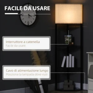 Ξύλινο Γωνιακό Φωτιστικό Δαπέδου με 3 Ράφια E27 40 W HOMCOM B31-315V90 - Image 4