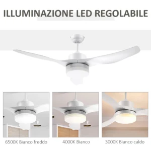 HOMCOM 3 Mode LED Light Ανεμιστήρας Οροφής με Τηλεχειριστήριο, 6 Ταχύτητες, Φ132x40cm B31-392WT - Image 6