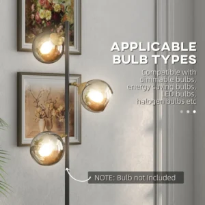 HOMCOM Μεταλλικό Φωτιστικό δαπέδου δέντρου με 3 γυάλινα αμπαζούρ, Ø36x162 cm, Μαύρο και Γκρι B31-464V90BK - Image 5