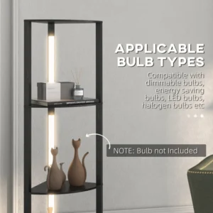 Φωτιστικό δαπέδου HOMCOM με κολόνα από MDF με 4 ράφια και φωτισμό LED 3000K, 41x29,5x163,5 cm, Μαύρο B31-465V90BK - Image 6