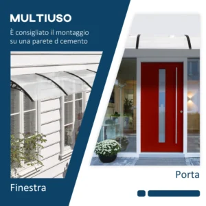 Outsunny Καμπυλωτό Υπαίθριο Υπόστεγο με Βίδες και Μπουλόνια Περιλαμβάνονται, από Πολυανθρακικό, PP και Αλουμίνιο, 122x89x24 cm B70-048 - Image 4