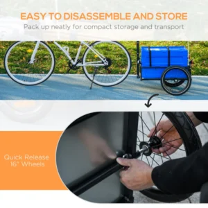 Ρυμουλκούμενο ποδηλάτου ρυθμιζόμενου ύψους HOMCOM με πλαστικό κουτί αποθήκευσης 65L, Ατσάλι, 145x61x76/81 cm, Μπλε B71-061V02BU - Image 5