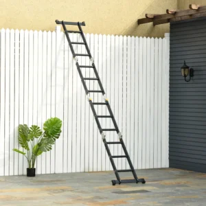 DURHAND Μαύρη σκάλα αλουμινίου 5 σε 1 για εσωτερικούς και εξωτερικούς χώρους, Μέγιστο Φορτίο 150 kg, 370x61x11 cm B72-029 - Image 7