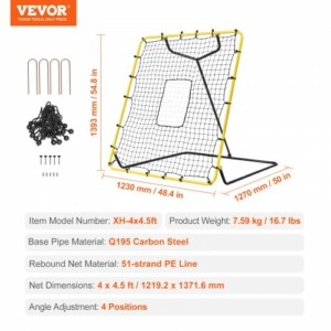 VEVOR Δίχτυ Επιστροφής Μπέιζμπολ & Σόφτμπολ 4x4.5 Ft Ρυθμιζόμενης Γωνίας  BQHDWPWJDKD41TLV7V0 - Image 6