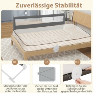 Costway  Πτυσσόμενο Κάγκελο Κρεβατιού 180 cm με Ζώνες Ασφαλείας Αναδιπλούμενο Γκρι BS10045GR - Image 4